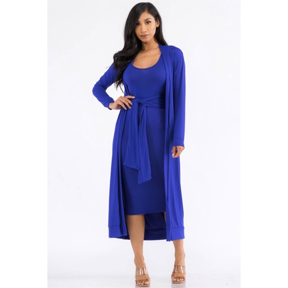 Two-Piece Dress and Cardigan Set, Sizes Small - 1XLarge (Navy Blue) - Picture 2 of 5